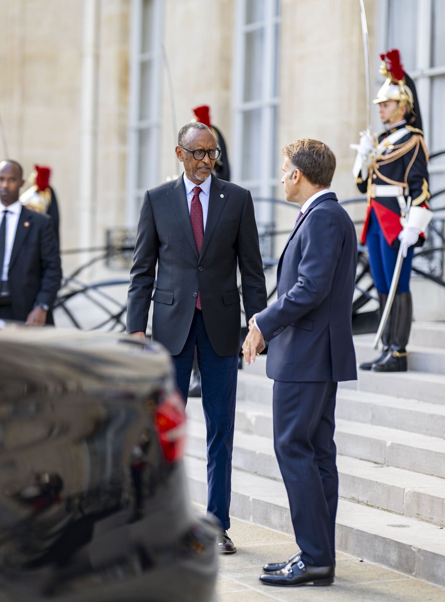 CalvinMutsinzi's tweet photo. PICTURES: President @PaulKagame met with French President @EmmanuelMacron at the Élysée Palace in Paris, with the two leaders holding talks on the future of Rwanda France relations. https://t.co/6kCAN5OgjS