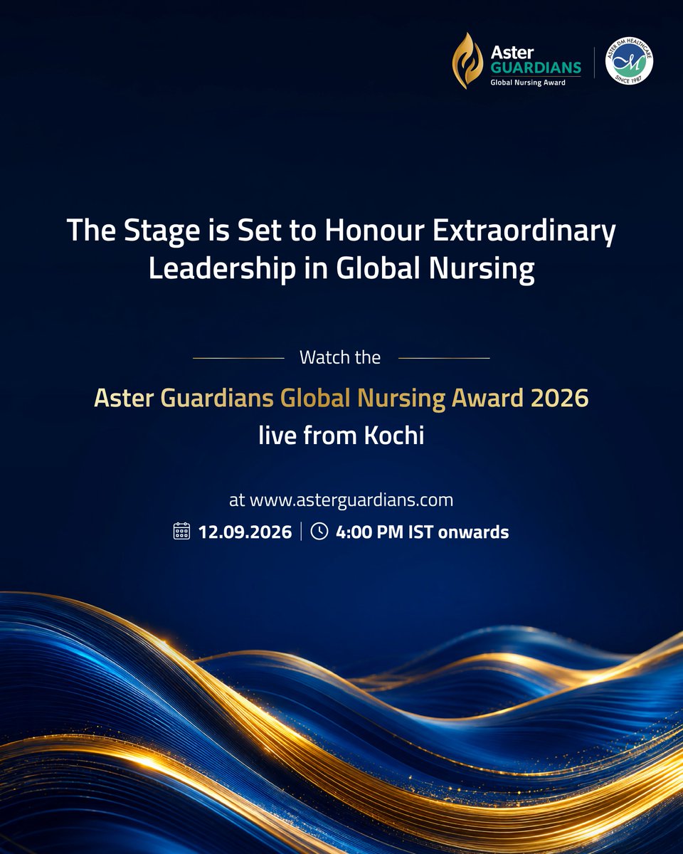 ASTERHealthcare's tweet photo. The wait is almost over. In under an hour, the Aster Guardians Global Nursing Award 2026 goes live! Join us as we spotlight global excellence and usher in a new chapter in healthcare history.
Catch the live broadcast:https://t.co/4d07ux4psJ
#AsterGuardiansGlobalNursingAward https://t.co/1cJiuaNhDW