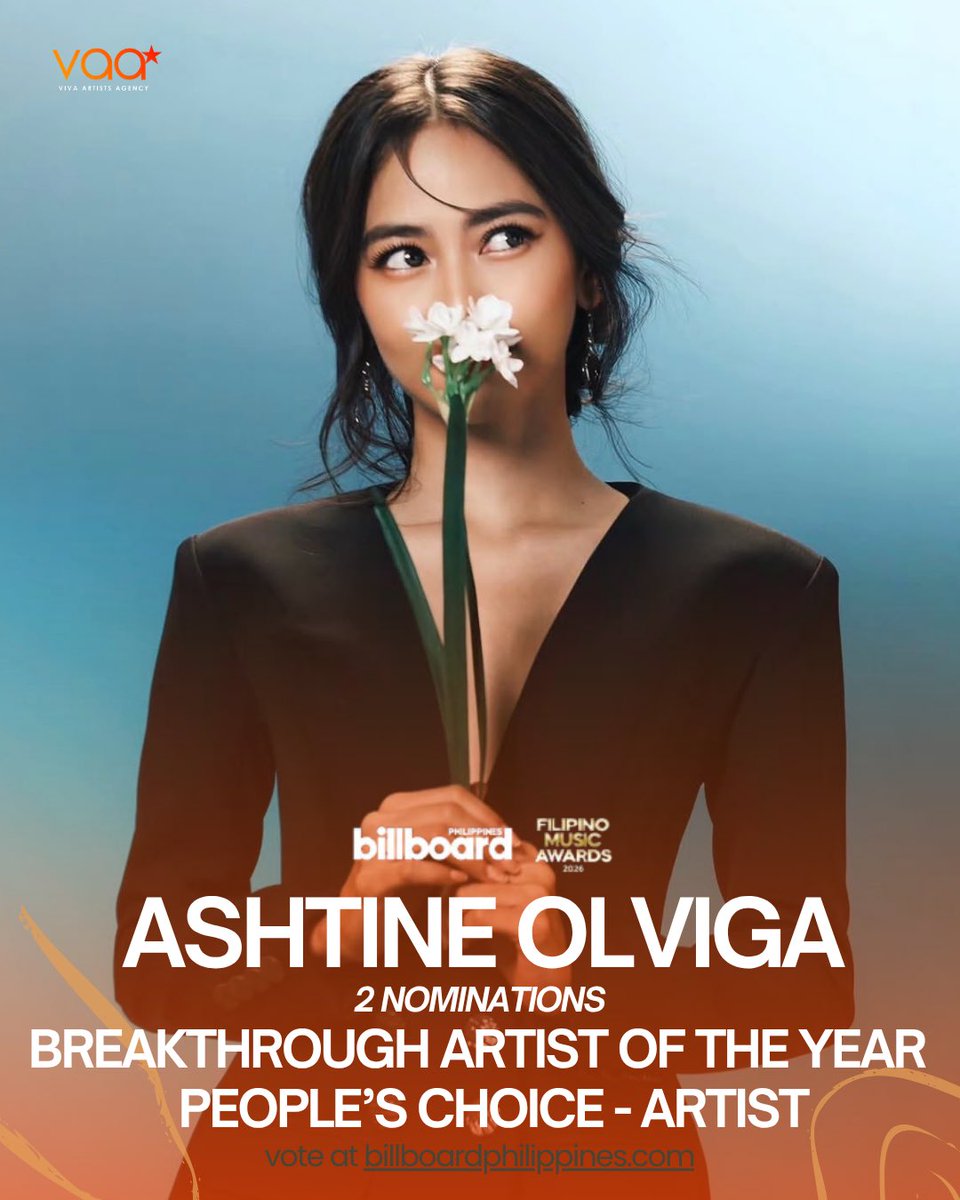 VivaArtists_'s tweet photo. NOT ONE BUT TWO! 🥹✨

Ashtine Olviga scores two nominations at the Billboard Philippines The Filipino Music Awards 2026 People's Choice Awards! 🏆

She is nominated for People's Choice - Artist and Breakthrough Artist of the Year! 

Let's show our love and support for Ashtine by casting your vote on the Billboard Philippines website. Polls officially close on October 4 at 11:59 PM!