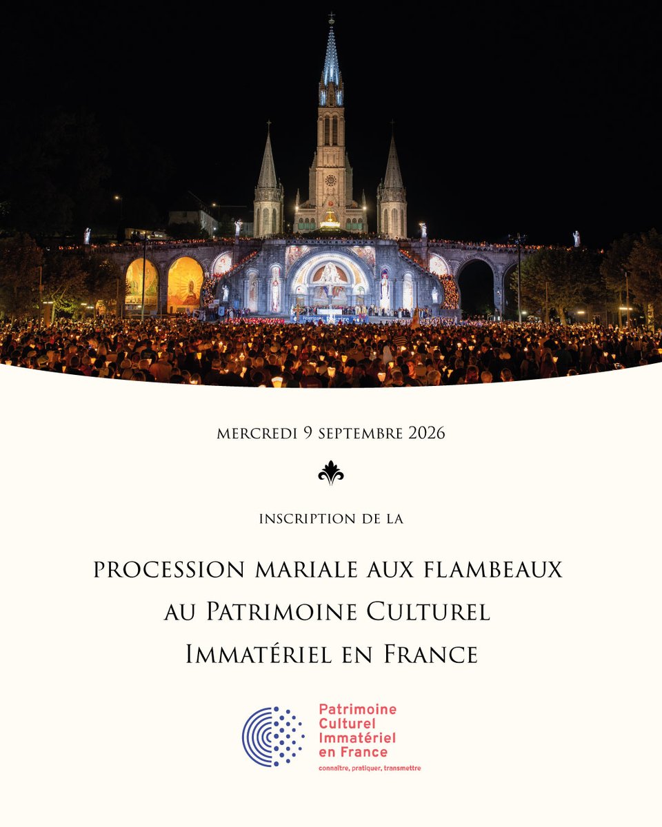 lourdes_france's tweet photo. Depuis le 9 septembre 2026, la procession mariale du Sanctuaire Notre-Dame de Lourdes figure à l’Inventaire du Patrimoine Culturel Immatériel de la France. 

Une reconnaissance nationale qui vient saluer plus de 150 ans de tradition vivante, de transmission et d’hospitalité. https://t.co/njnnWUIy0D