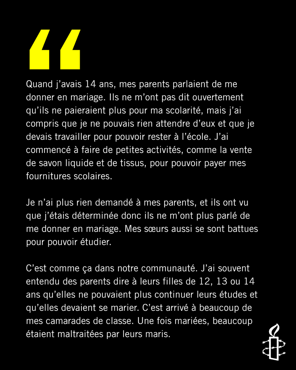 AmnestyWARO's tweet photo. Témoin des difficultés rencontrées par ses camarades de classe, mariées de force et contraintes d’arrêter leurs études, Aubierge s’est engagée en faveur du droit à l’éducation.

Découvrez son histoire : https://t.co/NniCnCCtze

#DroitsHumains https://t.co/i1gcSKAVAN