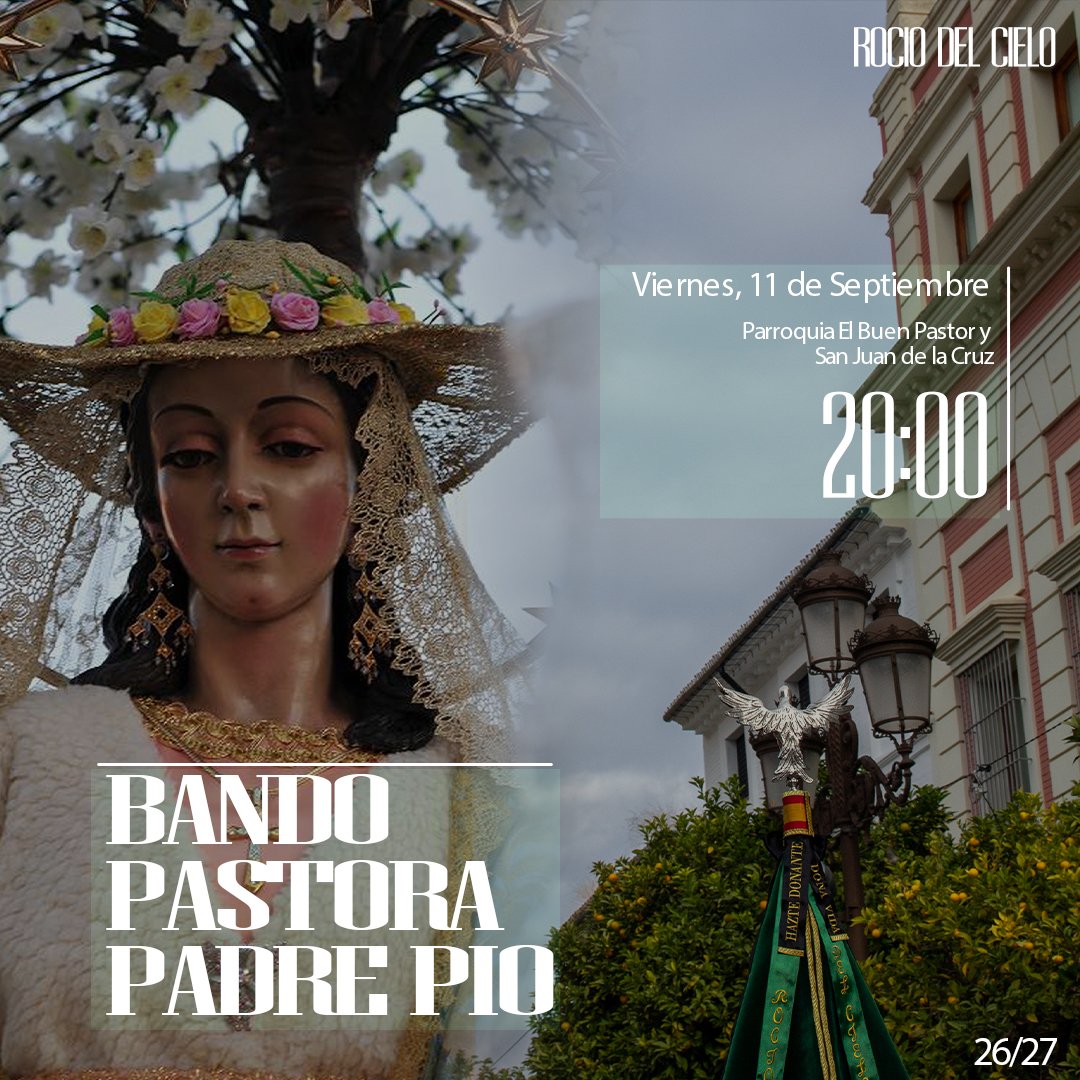 amrociosevilla's tweet photo. Esta tarde, estaremos junto a @PastoraPadrePio para anunciar la salida procesional de su Titular.

A partir de las 20 h, nuestra música recorrerá en un bando anunciador las calles del barrio por donde transitará la Divina Pastora.

¡Os esperamos!

#RocíodelCielo https://t.co/Bqr8wT4r8h