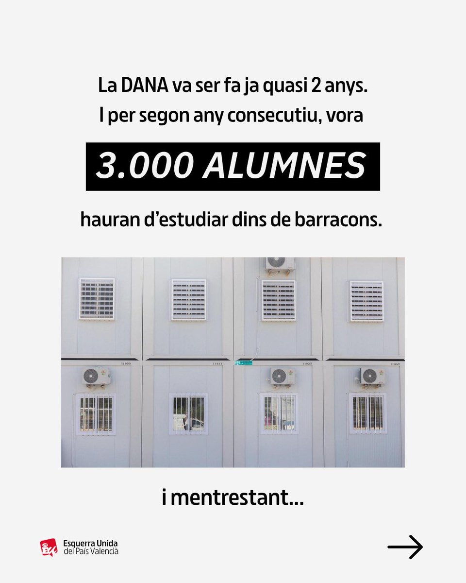 esquerraunida's tweet photo. 3000 xiquets i xiquetes duen 2 anys esperant una cosa tan bàsica com un aula digna. 👇 https://t.co/7kWk8CPr2l