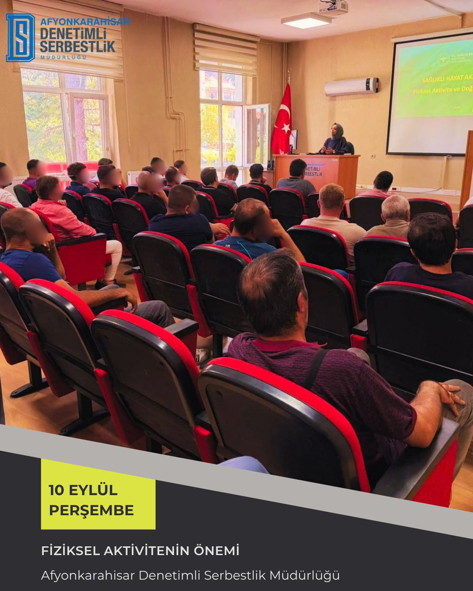 AfyonDsm03's tweet photo. Afyonkarahisar İl Sağlık Müdürlüğü tarafından 63 yükümlünün katılımıyla "fiziksel aktivitenin önemi  " konulu seminer düzenlenmiştir.

#denetimliserbestlik #FizikselAktivite #Sağlık #ilsağlık #afyonkarahisar #cte https://t.co/yhjfZWfqK3