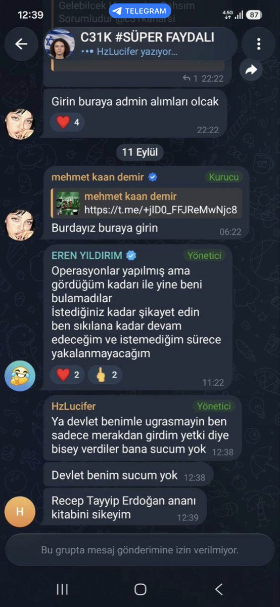 kkebroa's tweet photo. YENİ GRUP AÇMIŞLAR ANONİM OLUP YAKALANMAYACAKLARINI SANIYORLAR 

C31K GRUBUNDA OLAN EREN YILDIRIM YAKALANMAYACAĞINDAN ÇOK EMİN 

ÜLKENİN CUMHURBAŞKANINA AĞIR KÜFÜRLER EDİYOR 
DİNİ DEĞERLERİ AŞAĞILIYOR 

GRUPTA BULUNAN YÜKSEK İHTİMALLE KENDİ ADINI SOYADINI KULLANAMAYAN EREN YILDIRIM DENEN İNSAN MÜSVEDDESİ TUTUKLANSIN 

@istanbul_EGM @ankaracbs 

#C31KTutuklansın