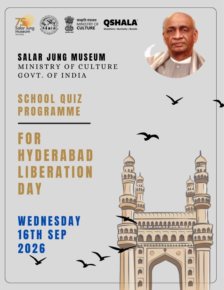 sjmhyd's tweet photo. Calling Schools of Hyderabad!
Join us on 16th September 2026 at 10.00 am for a quiz on 'HYDERABAD LIBERATION DAY' and win exciting prizes!
Details below on how to participate!
#SJM75 #PlatinumJubilee #HyderabadLiberationDay #Quizzing https://t.co/Sud9kUmAWQ