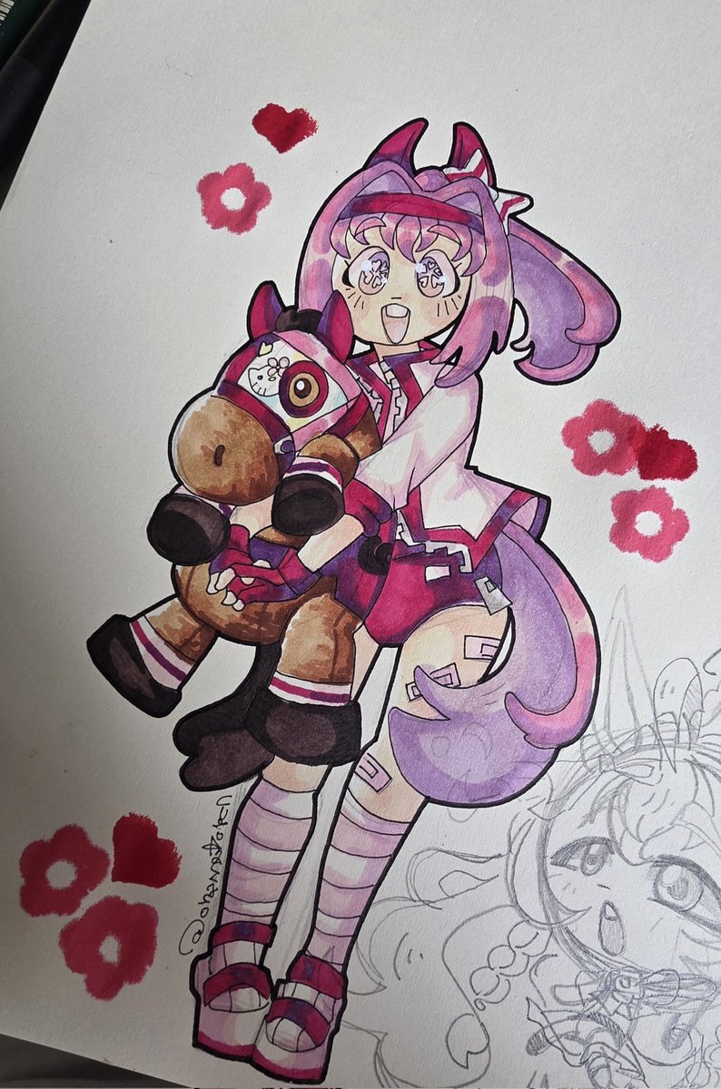 OrannotOren's tweet photo. Haru Urara in markers (bouns tiny mejiro bright) https://t.co/3e0y0yEfR7