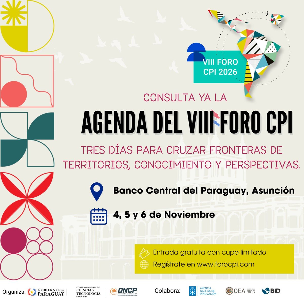 dncp_py's tweet photo. 📣 ¡Ya puedes consultar la agenda del VIII Foro Iberoamericano de CPI e Innovación Abierta!

🌎 Este año, bajo el lema CPI sin fronteras, nos encontramos en 📍 Asunción, Paraguay | 4, 5 y 6 de noviembre de 2026

👉 Consulta la agenda: https://t.co/KTEDRYkaBE https://t.co/82vLvIfwwj