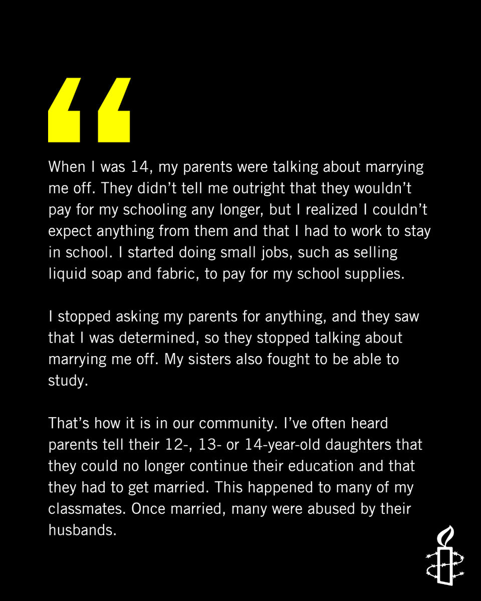 AmnestyWARO's tweet photo. Witnessing her classmates being forced into marriage and compelled to abandon school inspired Aubierge to fight for the right to education.

Discover her story: https://t.co/pFyu2PsXl5

#HumanRights https://t.co/y9hstHhUk8