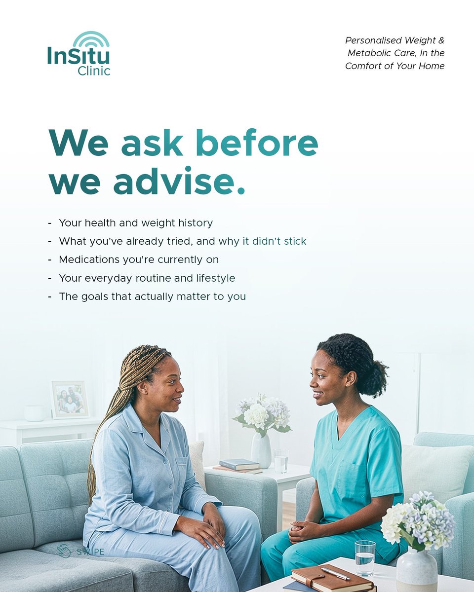 InSituClinic's tweet photo. Most people expect to be handed a form. We'd rather have a conversation.

Before any plan is made, before any treatment begins, we start by understanding your health history, what you've tried before, and what you're hoping to achieve.

This is first step of your InSitu journey. https://t.co/bHkYYhjxAr