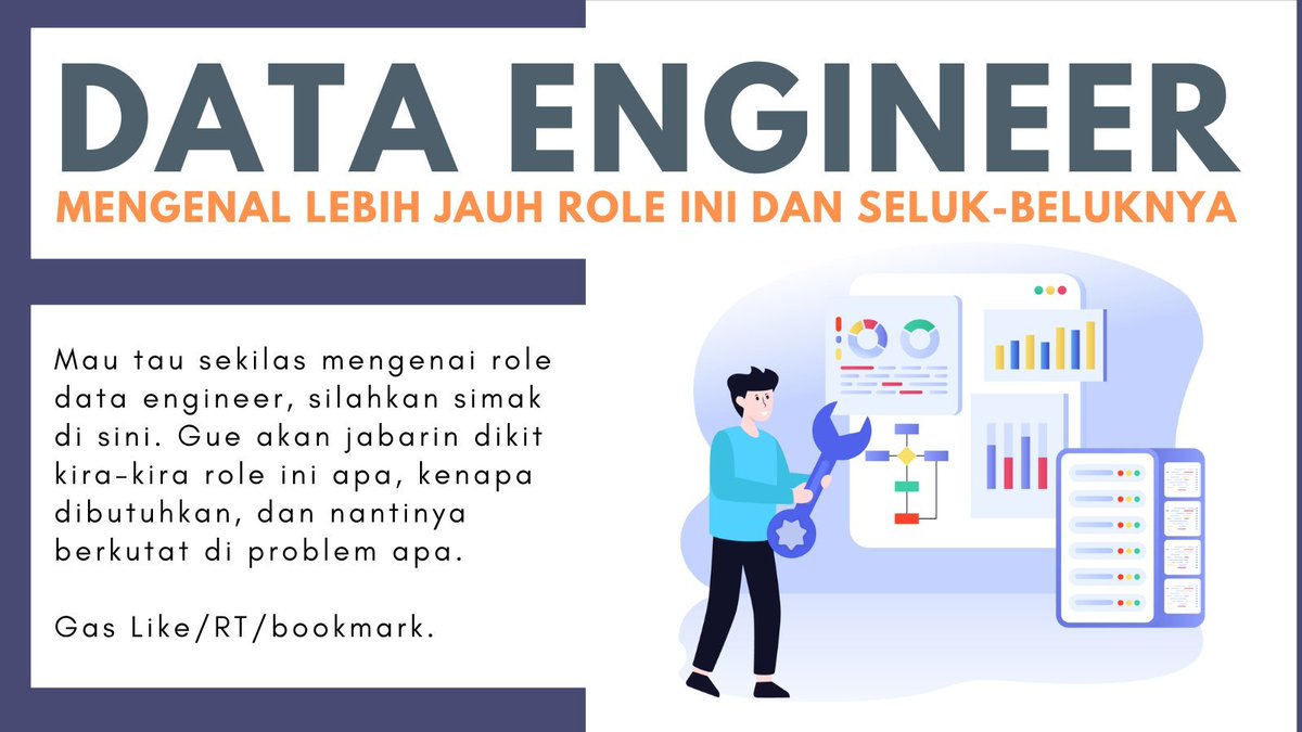 MikaelDewabrata's tweet photo. Buat yang mau paham role Data Engineer, saya repost konten lawas tentang ini ya.

Kalau penasaran dengan role ini seluk-beluknya gimana, yuk simak di thread-nya setelah post ini.  

Like / RT / Bookmark jan lupa. https://t.co/88EPwBCbSY