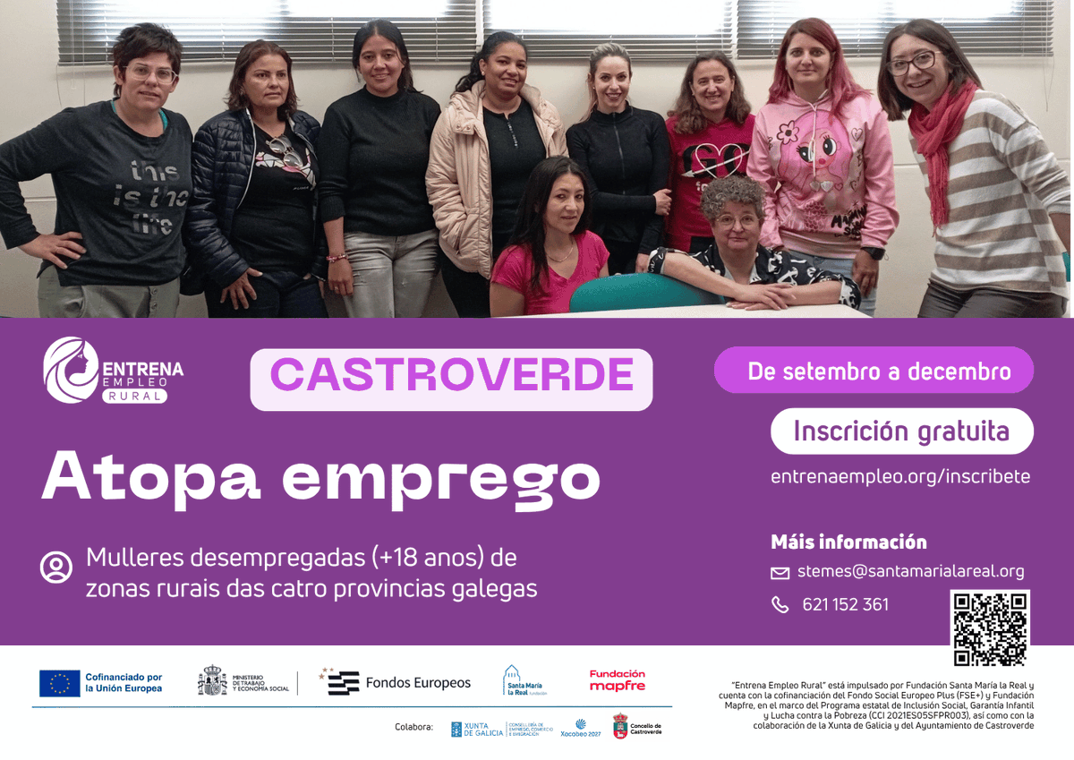 AreaEmpleoFSMLR's tweet photo. #EntrenaEmpleoRural🌾 vuelve a #Castroverde,📍#Galicia.

📅 Septiembre a diciembre
🎟️ PLAZAS LIMITADAS 🔗 Inscríbete: https://t.co/npcMeLj2lq
➕ Más info: https://t.co/AyxgRlGyt4

#EuropaSeSiente #AyudasMasRural https://t.co/xBEaIsxhu5