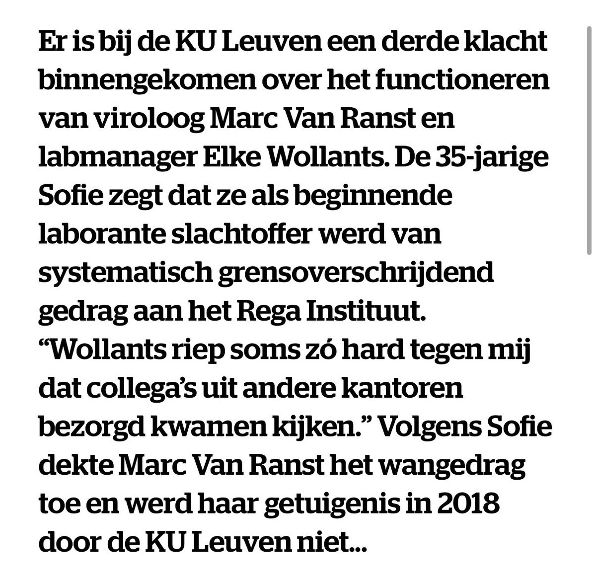 StevenArra's tweet photo. Beste @KU_Leuven 

Hoelang gaan jullie het toxische gedrag van @vanranstmarc en @ELwollants nog blijven tolereren?

Inmiddels hebben drie personen de moed gehad om officieel klacht in te dienen. Daarnaast zijn er verschillende anderen die momenteel ziek thuis zitten en zelfs daar nog angst ervaren voor Marc en Elke.

Zolang dit toxische duo gewoon actief kan blijven, is het begrijpelijk dat andere slachtoffers niet durven spreken. Pas wanneer Marc en Elke minstens tijdelijk op non-actief worden gezet, zal er volgens mij voldoende veiligheid ontstaan om ook andere betrokkenen de kans te geven vrijuit hun verhaal te doen.

Ik hoop dan ook dat jullie deze situatie eindelijk met de ernst behandelen die ze verdient en de nodige maatregelen nemen. Want als er nu niet wordt ingegrepen, vrees ik dat dit dossier vroeg of laat nog veel harder in het gezicht van KU Leuven zal ontploffen.

Met vriendelijke groeten,

Steven