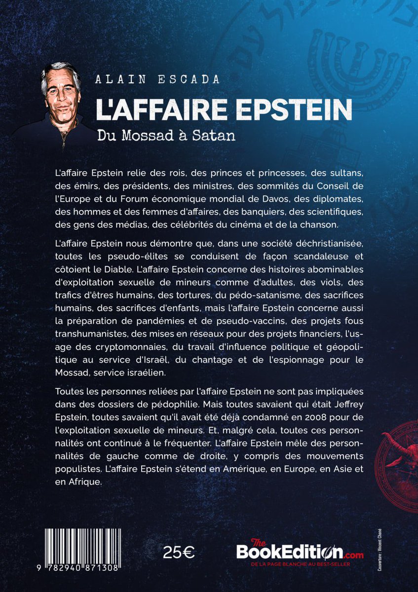 VeriteEpstein's tweet photo. Le livre "L'Affaire Epstein, du Mossad à Satan" :
https://t.co/o46YxBDsht https://t.co/bTEb5b51Lc