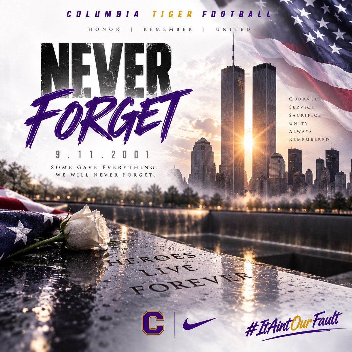 CHSTigerPride_'s tweet photo. September 11, 2001.

Today, we pause to remember the lives lost, honor the heroes who answered the call, and stand with the families forever changed by that day.

We remember. We honor. We will never forget. 🇺🇸

#NeverForget #ItAintOurFault #OwnYourIMPACT #FN5GL #Entry @TMobile https://t.co/zfOws7ESYL
