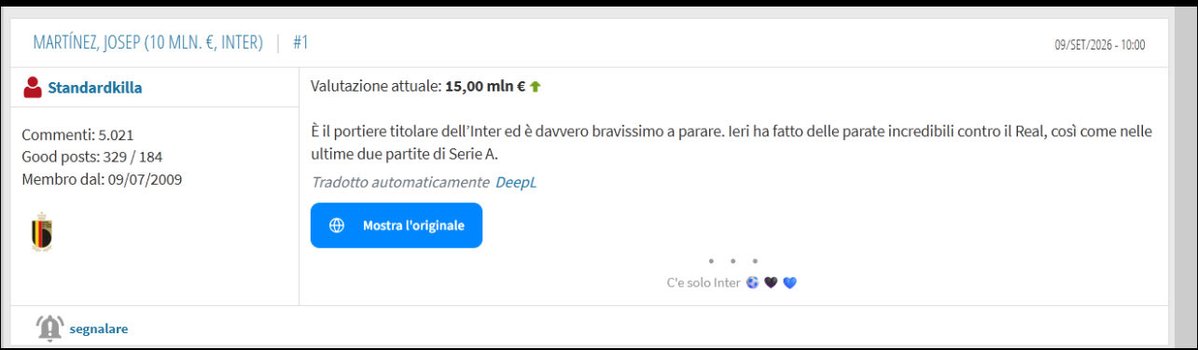 DodoDodo5657's tweet photo. @Diohakanriserva I voti vengono proposti dalla community italiana. Ed è pieno di account fake che nel forum di questa community aumentano i voti ai giocatori dell inter. Vedi l esempio: account standard liegi che aumenta il valore di Martinez (si é dimenticato c è solo l inter nella firma) https://t.co/qt5uQFyBaq