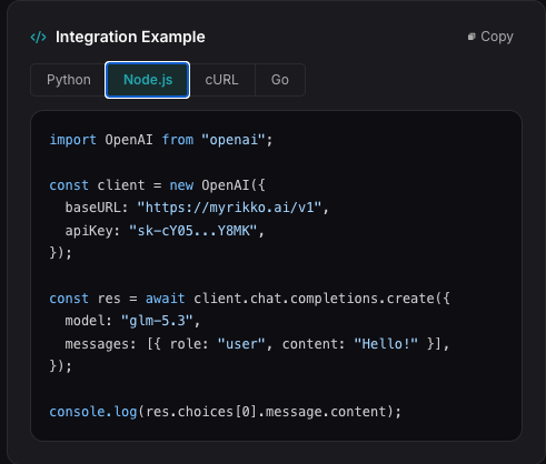 Myrikko's tweet photo. Different workflows may benefit from different models, especially when balancing performance, latency, and cost.

Use the Myrikko API to match each task with a suitable model.

Rather than setting up separate integrations, just update the base URL, use your Myrikko API key, and switch the model based on the task.

Python and Node.js examples below.