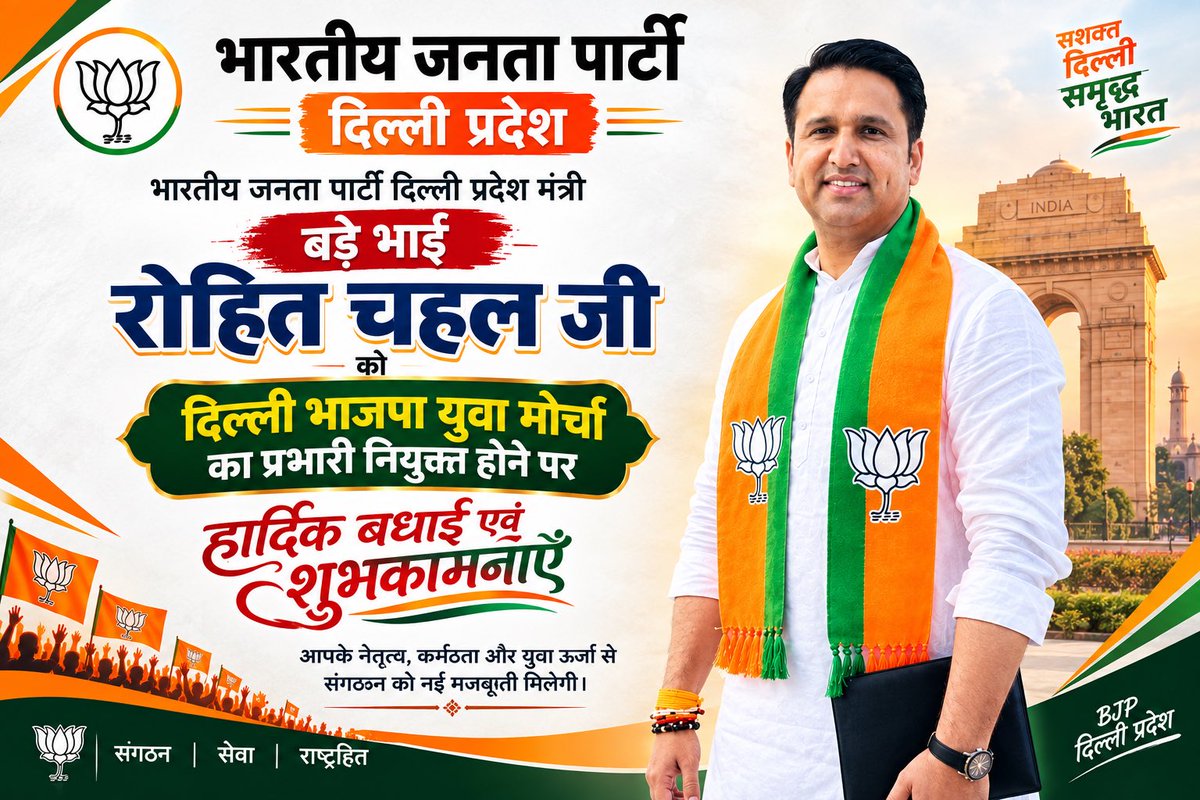 DharmenderTew18's tweet photo. भारतीय जनता पार्टी दिल्ली प्रदेश मंत्री बड़े भाई @Rohit_Chahal रोहित चहल जी को दिल्ली प्रदेश युवा मोर्चा का प्रभारी नियुक्त होने पर हार्दिक बधाई एवं शुभकामनाएँ 💐💐💐💐 https://t.co/gEHNbjWVk4