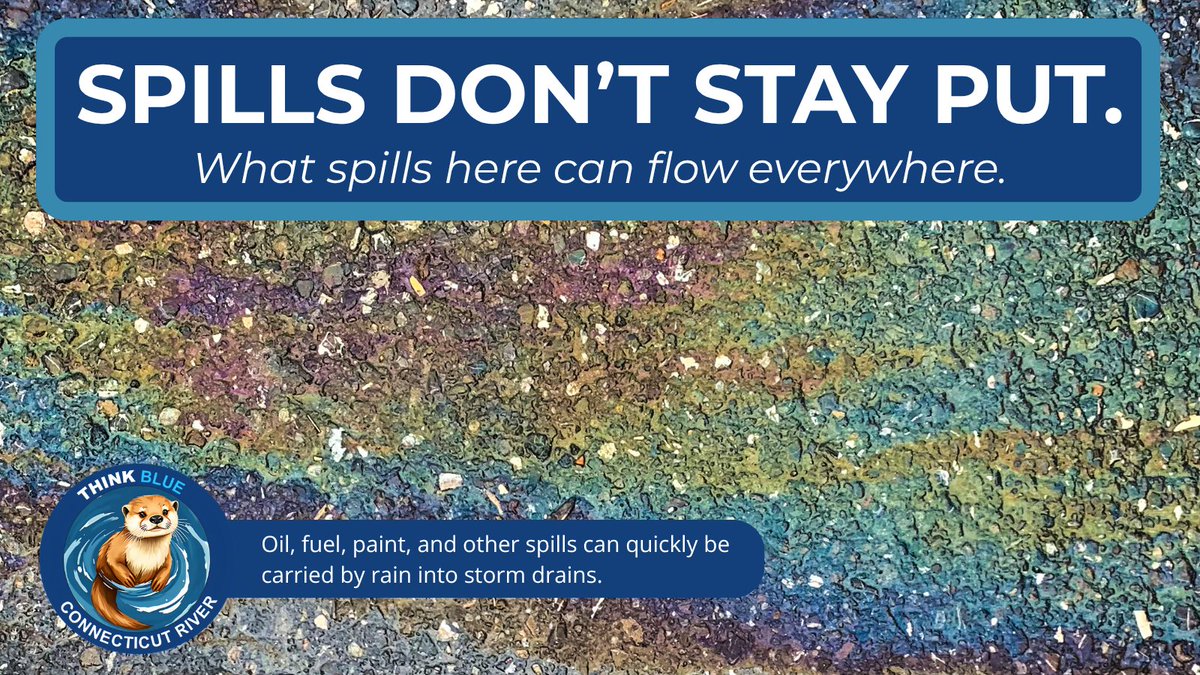 ThinkBlueCTR's tweet photo. A small spill can become a big water quality problem. Oil, fuel, paint, and other pollutants left on pavement can wash into storm drains when it rains. Clean up spills promptly and help protect local waterways.

#ThinkBlueCTRiver #Stormwater #PollutionPrevention #MS4 https://t.co/x0Is2YzITK