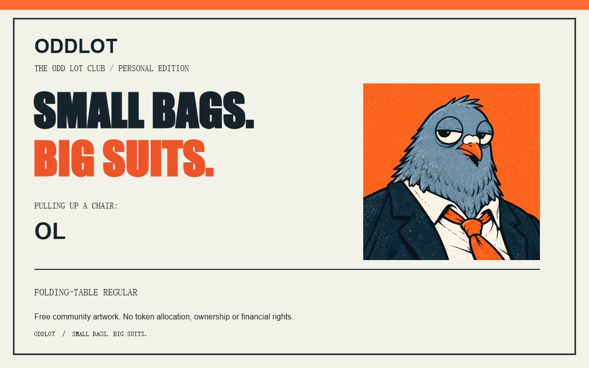 ODDLOT_'s tweet photo. Small bags. Big suits

I pulled up a chair at ODDLOT https://t.co/NkZL9kg5Of