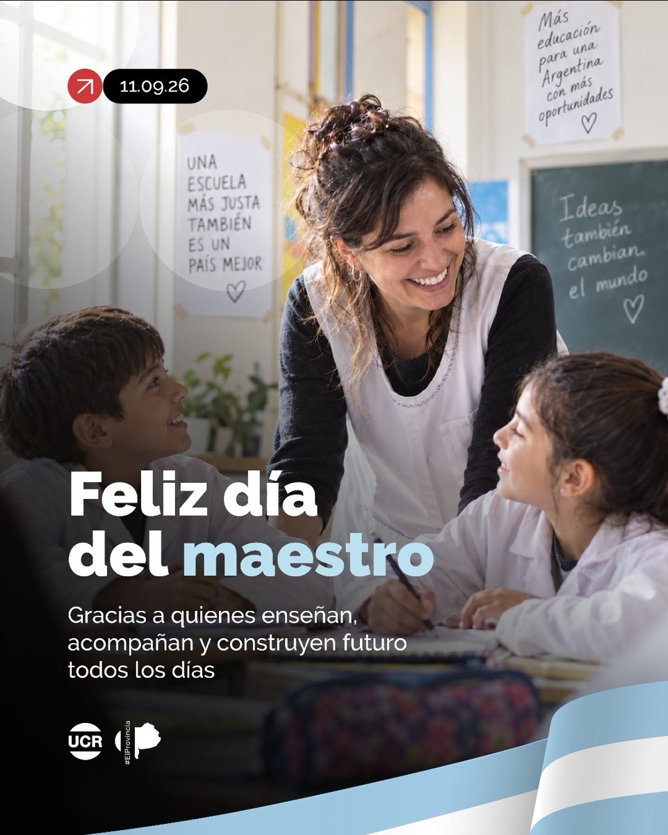 UCRBuenosAires's tweet photo. Enseñar es construir futuro. 📚

Detrás de cada oportunidad y aprendizaje hay docentes que dejan huella. En homenaje a Sarmiento, reconocemos a quienes defienden la educación pública y transforman vidas todos los días.

¡Feliz #DíaDelMaestro! 🇦🇷

#EducaciónPública #UCR https://t.co/dDjfSGqOx5