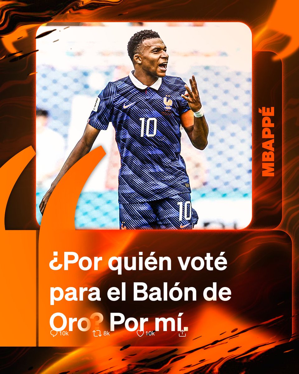 luckia_es's tweet photo. 🗣️😏 Mbappé no se esconde cuando le preguntan por el Balón de Oro y, desde luego, confianza no le falta. 

¿Crees que merece ganarlo esta temporada? 🤔

#BallondOr https://t.co/VDJOW7s6Ad