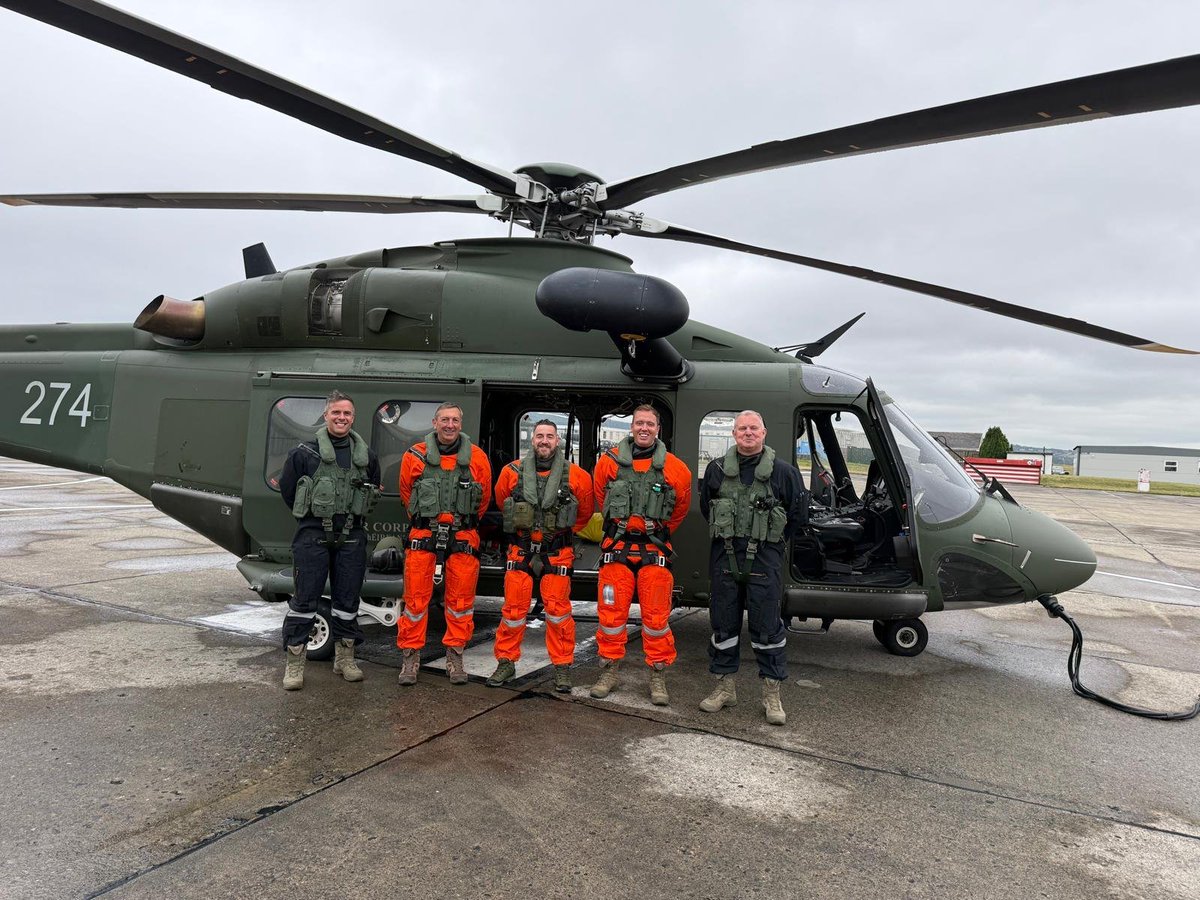 defenceforces's tweet photo. Recently, Chief of Staff Lieutenant General Rossa Mulcahy visited LÉ SAMUEL BECKETT during a Maritime Defence and Security Operations patrol off Ireland’s south west coast.

Winched aboard from an Air Corps AW139 in challenging sea conditions, the Chief of Staff observed a range of operational activity, including damage control and firefighting drills, celestial navigation, counter UAS procedures, a live firing exercise and the hailing of a Vessel of Interest transiting Ireland’s Exclusive Economic Zone.

Winching and fast roping are important capabilities for the Defence Forces, enabling the rapid and effective movement of personnel between air, land and maritime environments, particularly where conventional access may be limited.

The visit provided an opportunity to see first hand the readiness, professionalism and operational capability of the Air Corps and Naval Service personnel.

#ÓglaighnahÉireann
