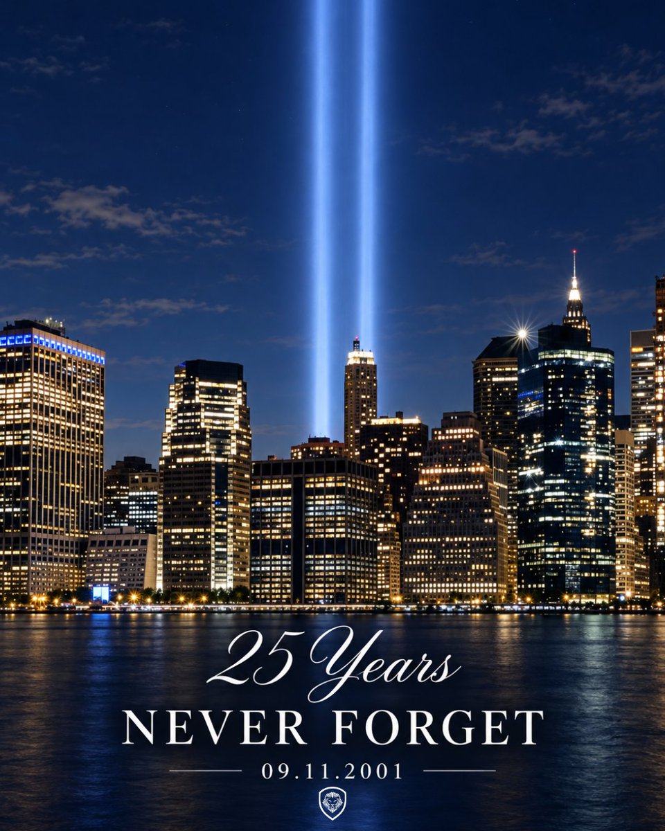 valuetainment's tweet photo. 25 years later, we remember.

Today, we honor the 2,977 lives lost on September 11, 2001.

We honor the police officers, firefighters, EMTs, first responders, and all those who have served and continue to serve our country.

We remember the survivors and the families whose lives were forever changed.

We will never forget. 🇺🇸
