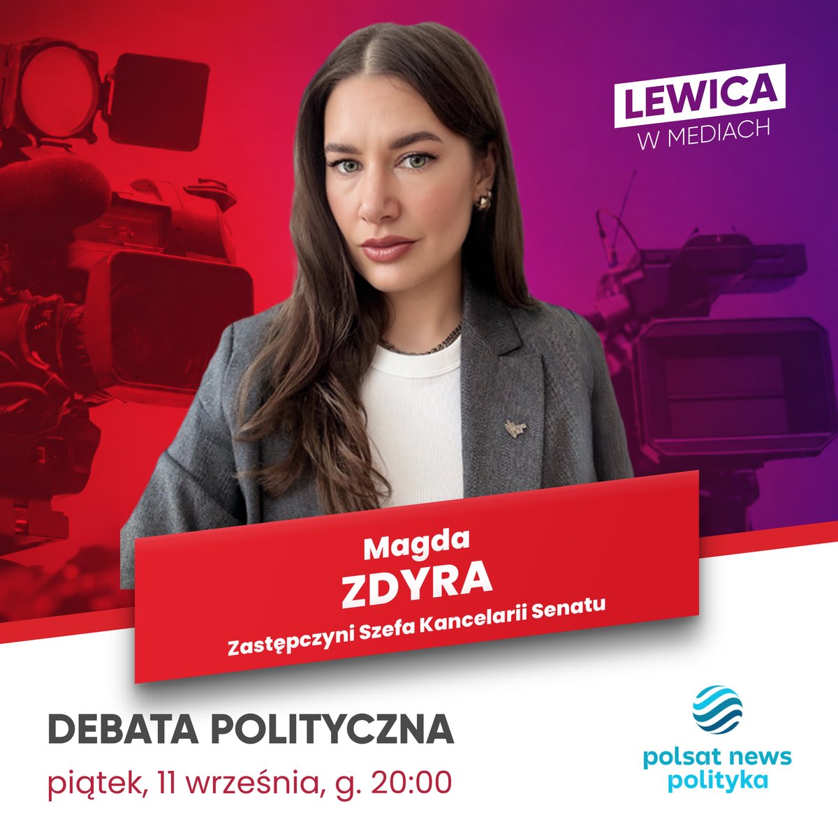 __Lewica's tweet photo. 💻 Wiceministra @MagdaZdyra dzisiaj o 20:00 będzie gościnią programu #DebataPolityczna w @polsat_news_pol.

Zapraszamy!
#LewicaWMediach https://t.co/pus4GDGZaW