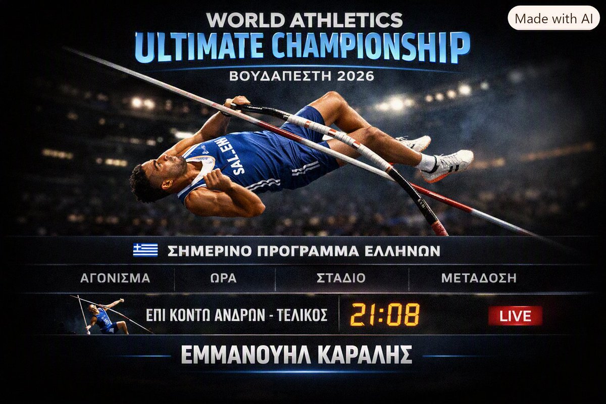 ourg1os's tweet photo. Απόψε η μάχη στον ουρανό: Καραλής vs Ντουπλάντις 🔥
21:08 — τελικός επί κοντώ!
#Karalis #Duplantis #WorldAthletics #TeamHellas #Budapest2026 https://t.co/RqRRV48H4T