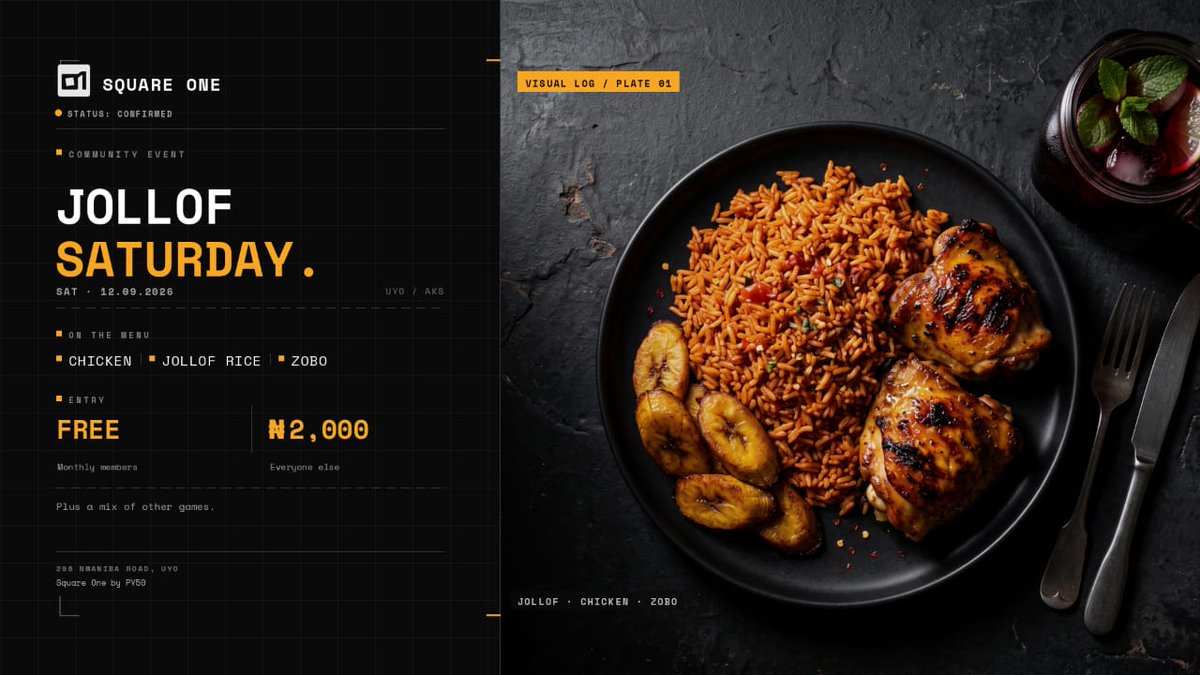 square_one_1's tweet photo. This Saturday we’re serving something special at Square One.
The jollof of jollof. 🔥
Come hungry. Leave happy. https://t.co/we1zjkxyX4