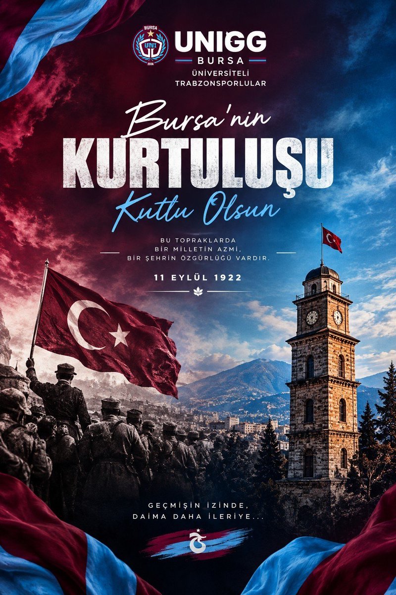 uniggbursaa's tweet photo. “Kadim şehrimiz Bursamızın kurtuluş yılı  kutlu olsun. 🇹🇷”

BU TOPRAKLARDA
BİR MİLLETİN AZMİ,
BİR ŞEHRİN ÖZGÜRLÜĞÜ VARDIR.
11 EYLÜL 1922
GEÇMİŞİN İZİNDE,
DAİMA DAHA İLERİYE... 🇹🇷

#ÜniversiteliTrabzonsporlular https://t.co/N6C7obObIL