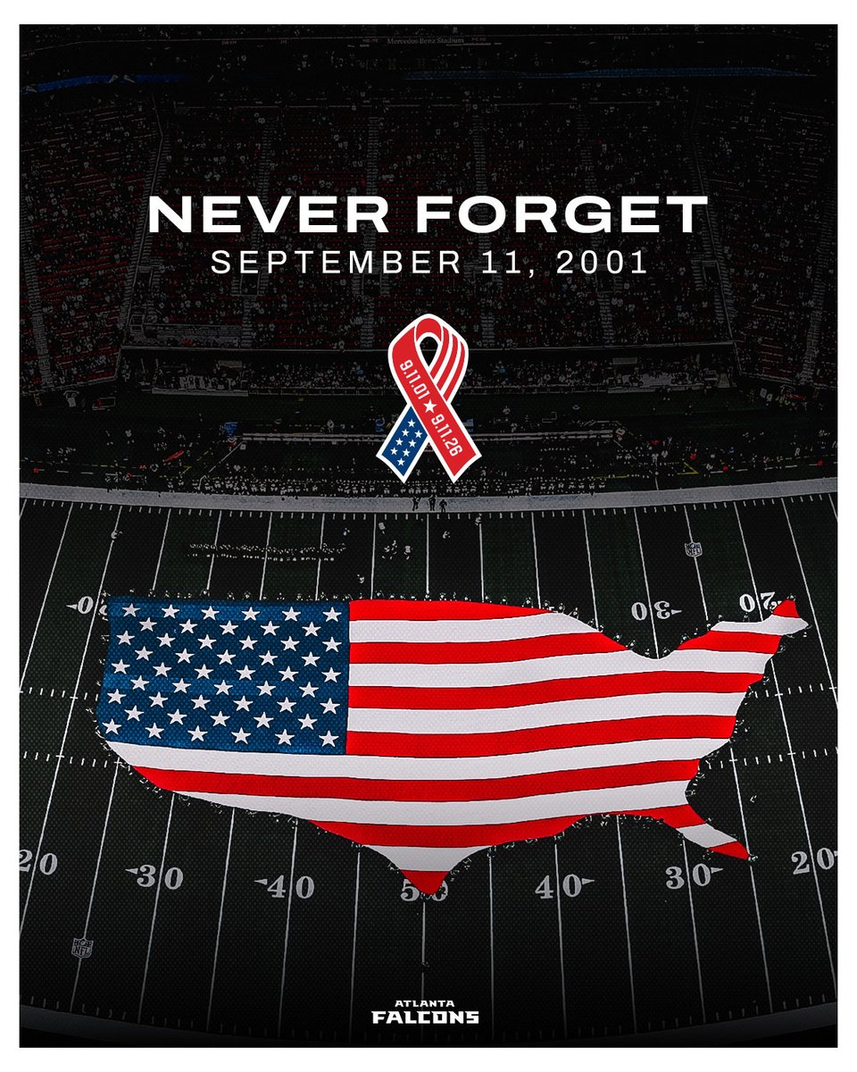 AtlantaFalcons's tweet photo. On the 25th Anniversary of 9/11, we #NeverForget https://t.co/qQZ2ncwWQv