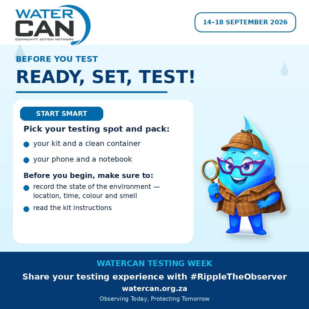 WaterCANsa's tweet photo. Ready, set, test! 💧

Pack your kit, a clean container, your phone and something for your notes. Record the location, time, colour, smell and surrounding environment.

Watch how to test: https://t.co/DzOeaSQtBS

#RippleTheObserver https://t.co/nxBM2t8dy5