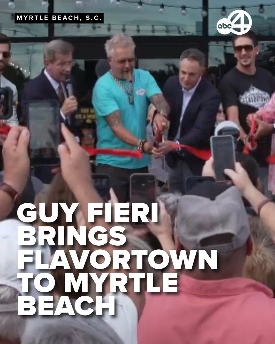 ABCNews4's tweet photo. Guy Fieri attended an official ribbon-cutting ceremony Thursday for Downtown Flavortown, marking the opening celebration of the restaurant and entertainment venue in Myrtle Beach.
Read more: https://t.co/KKXKnry1XI https://t.co/bsnWnUwXF7