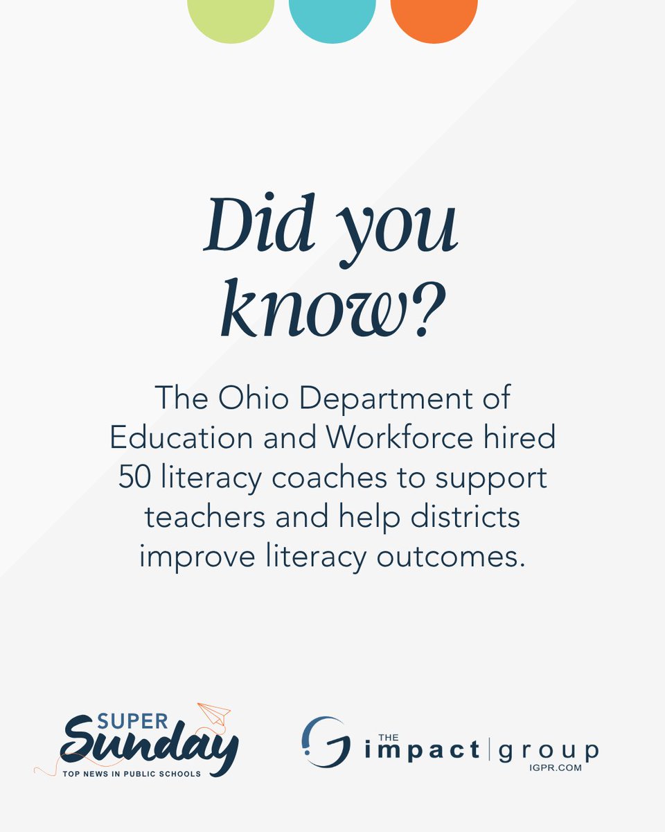 igpr's tweet photo. Did you know the Ohio Department of Education and Workforce hired 50 literacy coaches to support teachers and help districts improve literacy outcomes? Super Sunday keeps you up to date with the latest news shaping Ohio's education landscape. Subscribe at https://t.co/KDkOcYQ8Ii https://t.co/4kY6QDnYBW