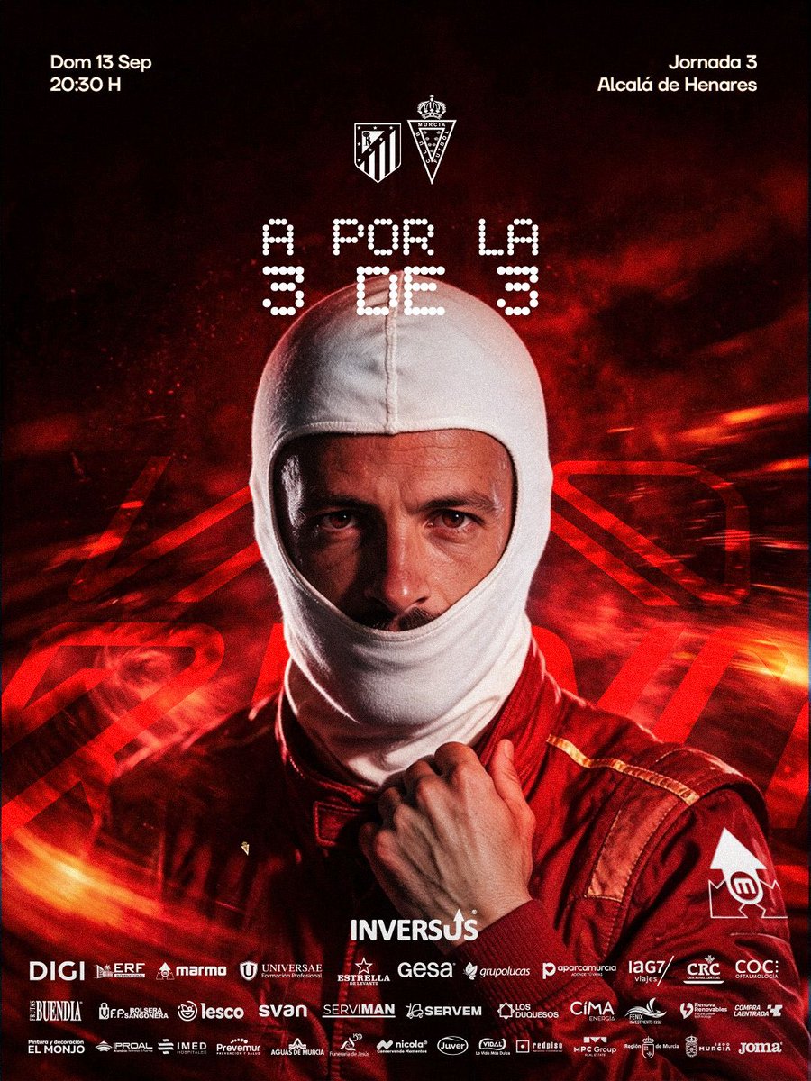 realmurciacfsad's tweet photo. 🖼️ CARTEL DIGITAL | 🏎️  𝐀 𝐏𝐎𝐑 𝐋𝐀 𝟑/𝟑

J3 | @AtletiAcademia - @realmurciacfsad domingo 13 de septiembre a las 20:30 horas Centro Deportivo Alcalá de Henares.

#AtléticoMadrileñoRealMurcia https://t.co/wShSurqLPK