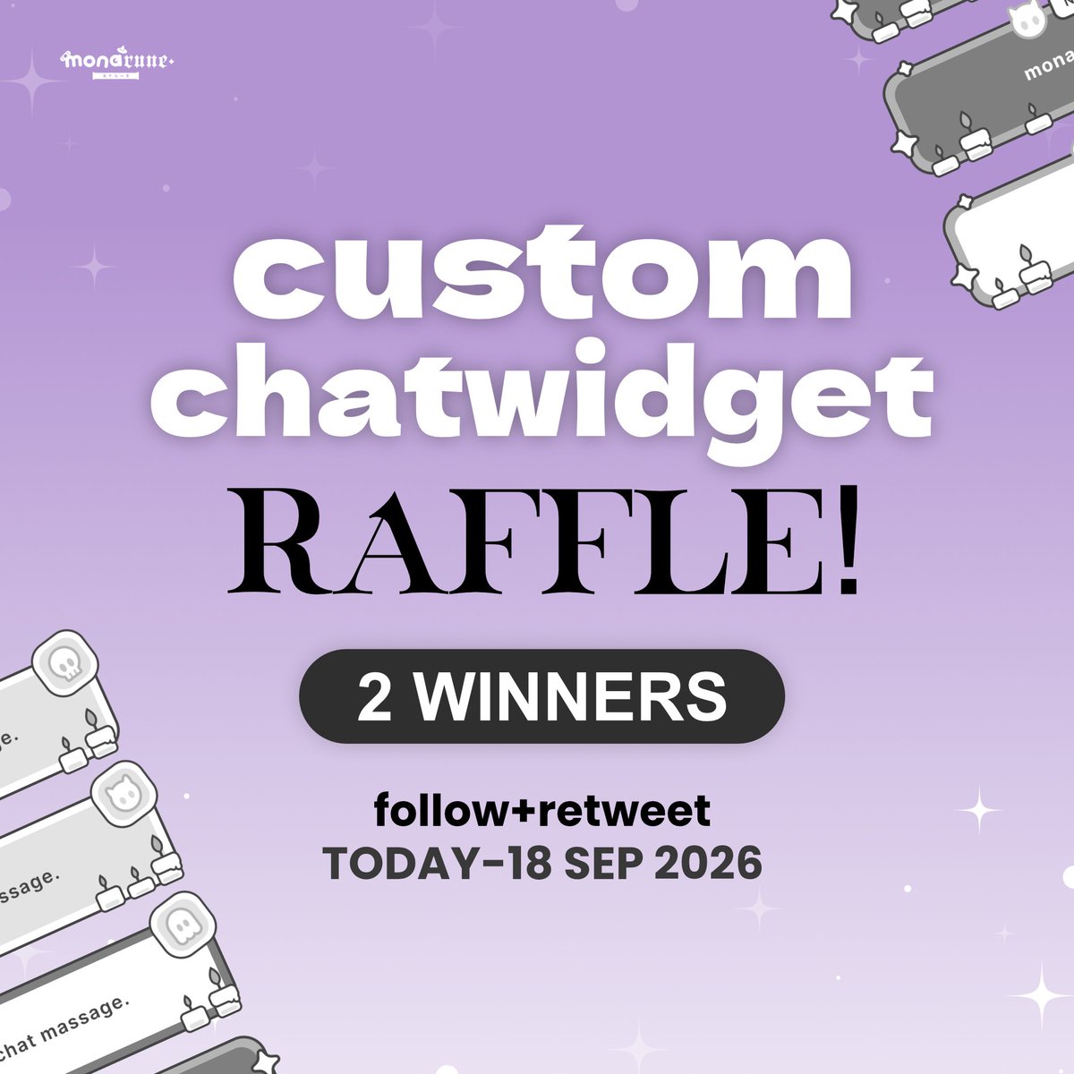 himonarune's tweet photo. [ Chatwidget Raffle ]

Thank you so much for a lot of support from the F2U Chatwidget! its my very first chatwidget design, so I hope everyone enjoy using it.

and for improve more better experience for the chatwidget service in the future, I'll do a raffle for the custom chatwidget! 

> 2 winners 💬
> follow + ↻ 💬

🗓️ today - 18 Sep. 2026
Good luck everyone! 

#Vtuber #VtuberAssets