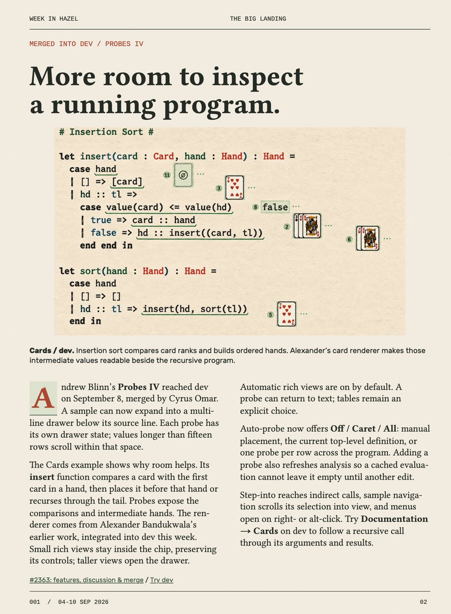 disconcision's tweet photo. in the face of accelerating dev rate, astra made a thing that tracks all our git repo (https://t.co/wZk4HqPSQf) activity and produces a weekly digest on merges/issues/WIP targeted at contributors. its a bit slop, but beautiful slop https://t.co/EHPdaNWmoa