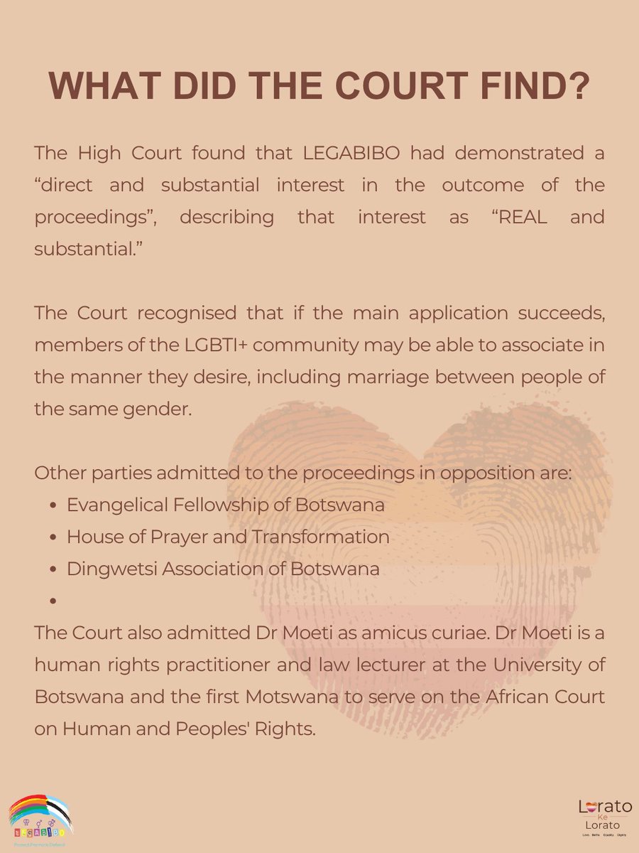 legabiboadvo's tweet photo. DID YOU MISS OUR PRESS CONFERENCE THIS MORNING?
LEGABIBO has officially joined Botswanaโs ongoing marriage equality case. ๐ณ๏ธโ๐โ๏ธ
Swipe through the carousel to learn what this means, why we joined, and what comes next.
#LEGABIBO #LoratoKeLorato #MarriageEquality https://t.co/J2ngduMwai