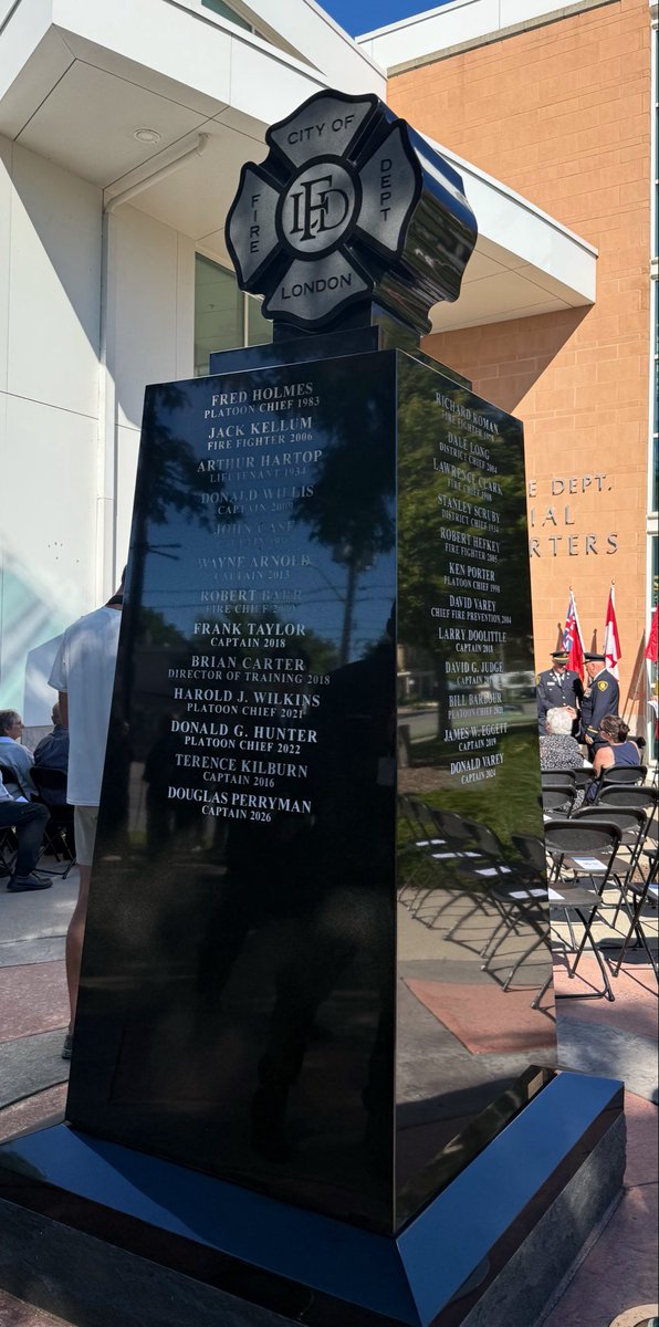 pfragiskatos's tweet photo. At the annual September 11th memorial organized by the London Professional Fire Fighters Association. A solemn day where the 343 firefighters who lost their lives on 9/11 were honoured, along with the more than 50 London firefighters who lost their lives serving our community. #ldnont