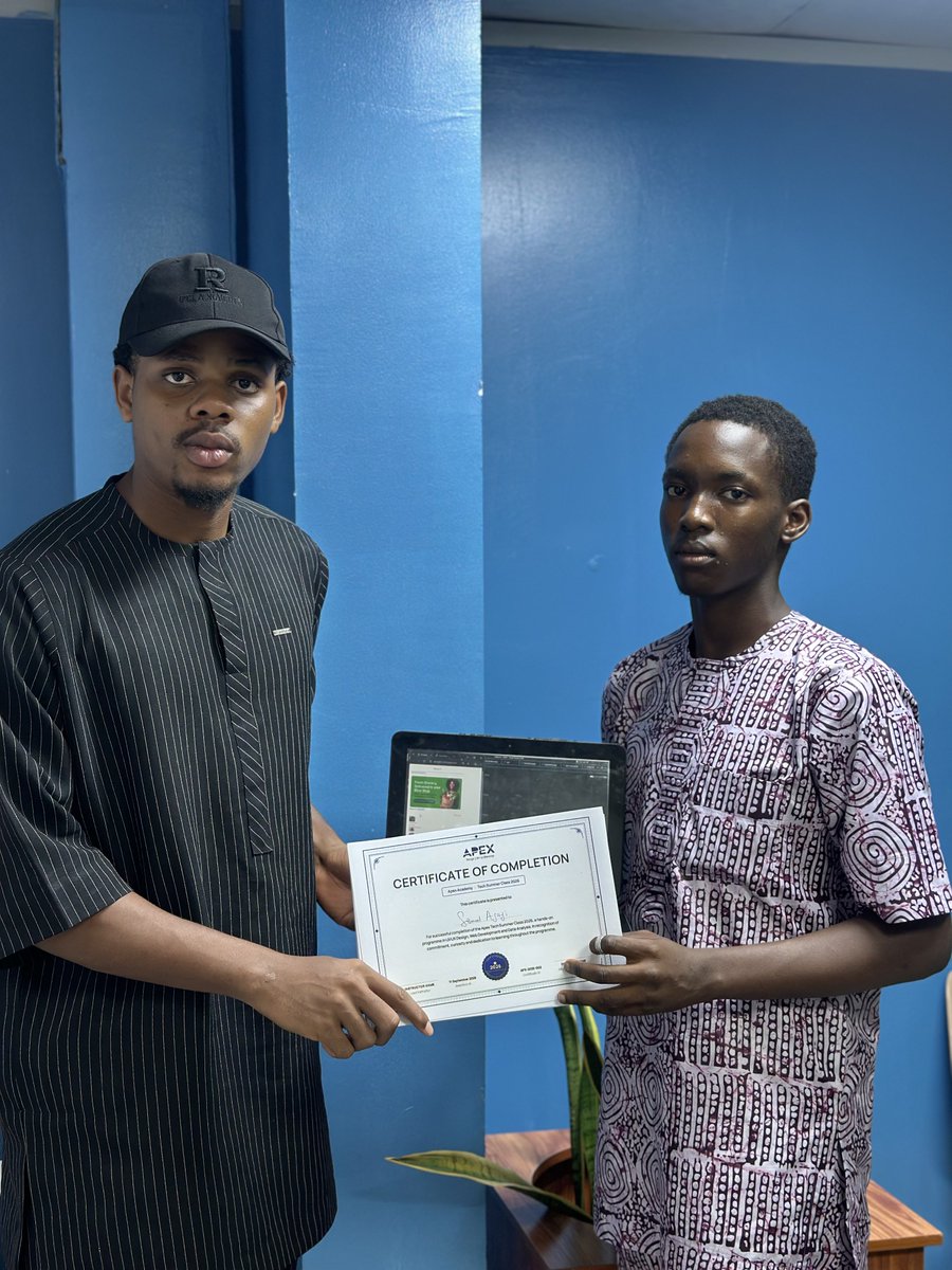 apextech_hub's tweet photo. A certificate to show for the hard work, new skills and amazing progress made throughout the summer. 

Our Summer Tech for Kids participants in Lagos have officially completed their training, and seeing them receive their certificates of completion is such a proud moment.

Congratulations to all our young tech stars. The future is looking bright! 💜

#ApexTech #SummerTechForKids #TechForKids #Lagos #FutureTechStars #DigitalSkills