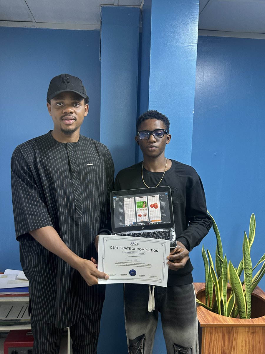 apextech_hub's tweet photo. A certificate to show for the hard work, new skills and amazing progress made throughout the summer. 

Our Summer Tech for Kids participants in Lagos have officially completed their training, and seeing them receive their certificates of completion is such a proud moment.

Congratulations to all our young tech stars. The future is looking bright! 💜

#ApexTech #SummerTechForKids #TechForKids #Lagos #FutureTechStars #DigitalSkills