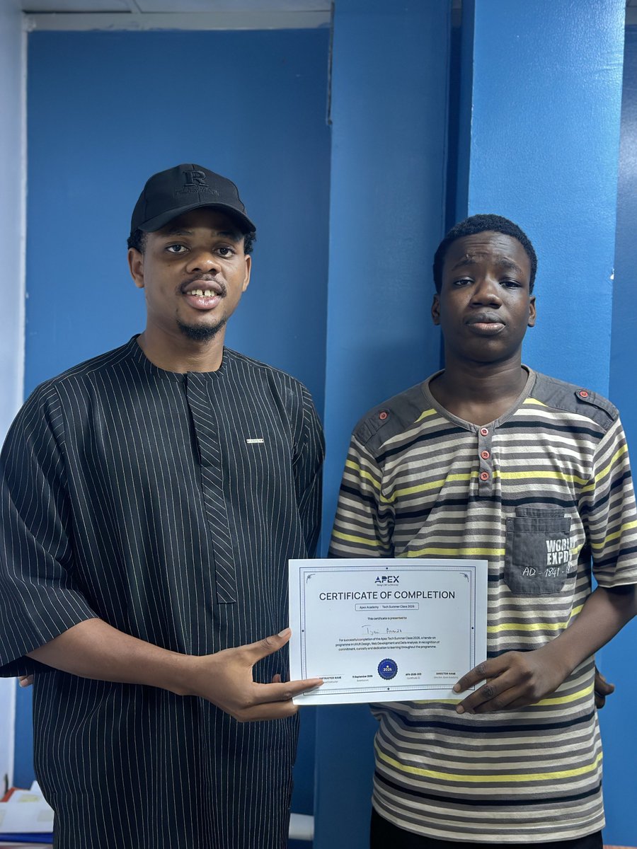 apextech_hub's tweet photo. A certificate to show for the hard work, new skills and amazing progress made throughout the summer. 

Our Summer Tech for Kids participants in Lagos have officially completed their training, and seeing them receive their certificates of completion is such a proud moment.

Congratulations to all our young tech stars. The future is looking bright! 💜

#ApexTech #SummerTechForKids #TechForKids #Lagos #FutureTechStars #DigitalSkills