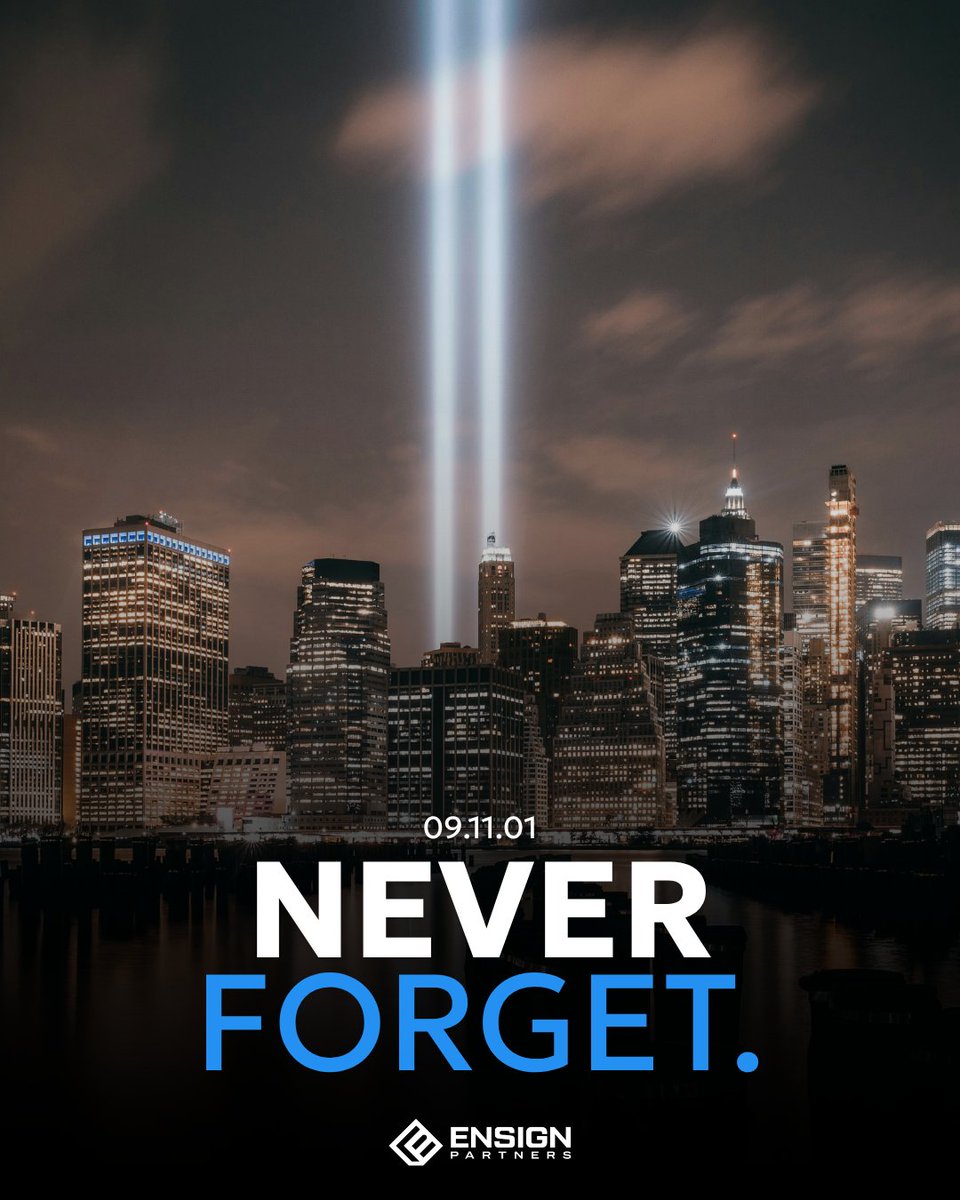 ensignpartners's tweet photo. Today, we pause to remember the lives lost on September 11, 2001, and honor the courage, sacrifice, and resilience that followed.

We will never forget. 🇺🇸 https://t.co/4a9JjIyzVz