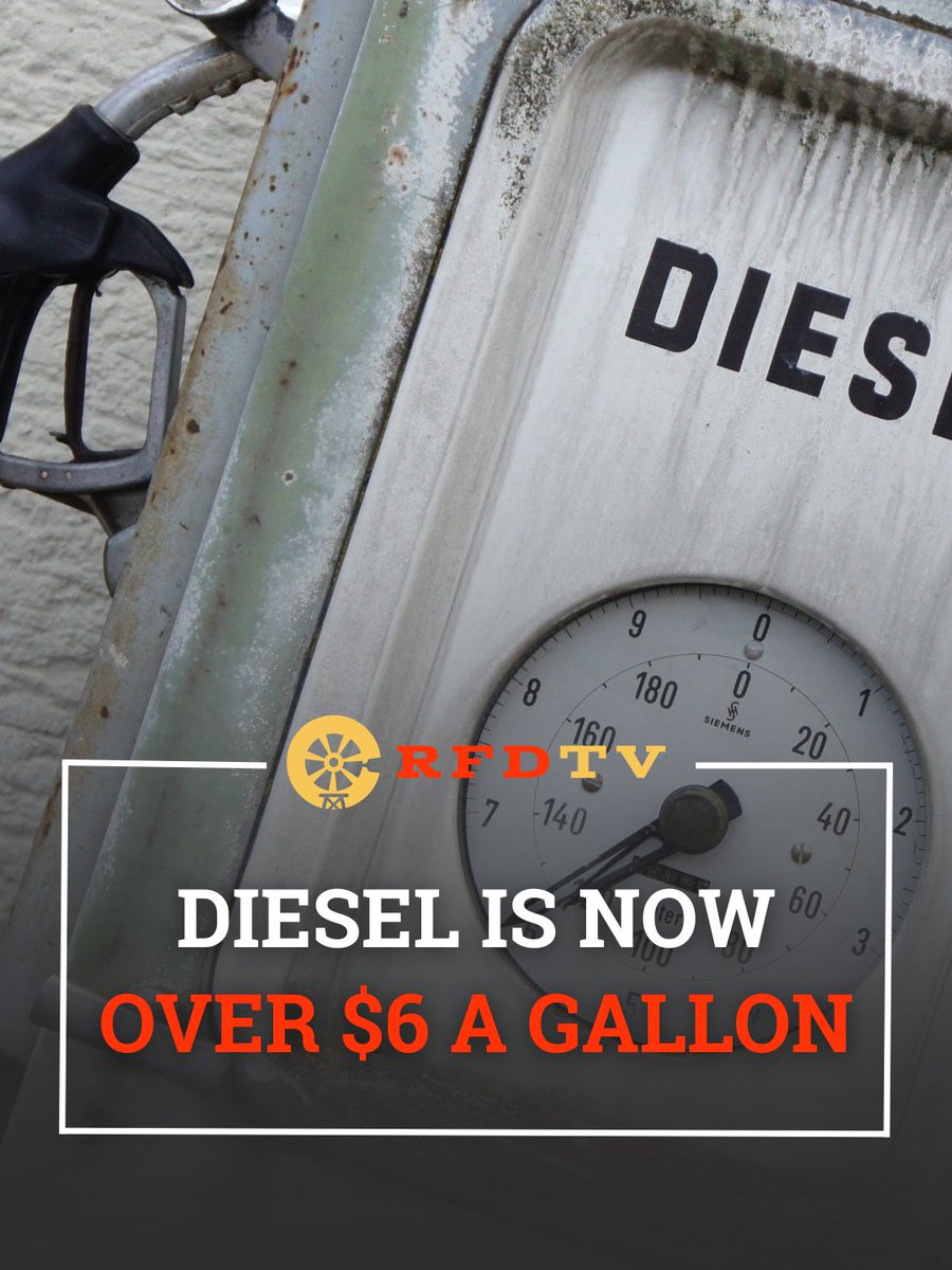 OfficialRFDTV's tweet photo. Diesel has hit a new record. 

Today, the national average is $6.06, up from the high of $5.85 last week. According to AAA, that is almost $3.71 more from this time last year. 

Regular gasoline is sitting at an average of $4.30. https://t.co/0HE2tMekQF
