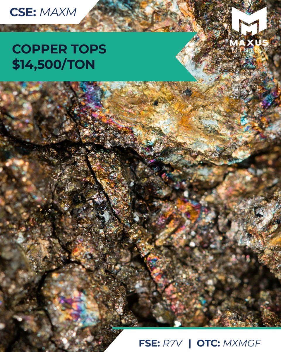 MaxusMining's tweet photo. Copper just hit an all-time high, $14,533/ton on the LME, up 17% this year. Tariffs and tightening supply are driving it. 📈📊

Learn more about our Penny Copper project: https://t.co/CbnKuEi64t

$MAXM

#MaxusMining #Mining #MiningNews #Copper

Source: https://t.co/zIllr6tzDX https://t.co/jB6cmBsEbJ