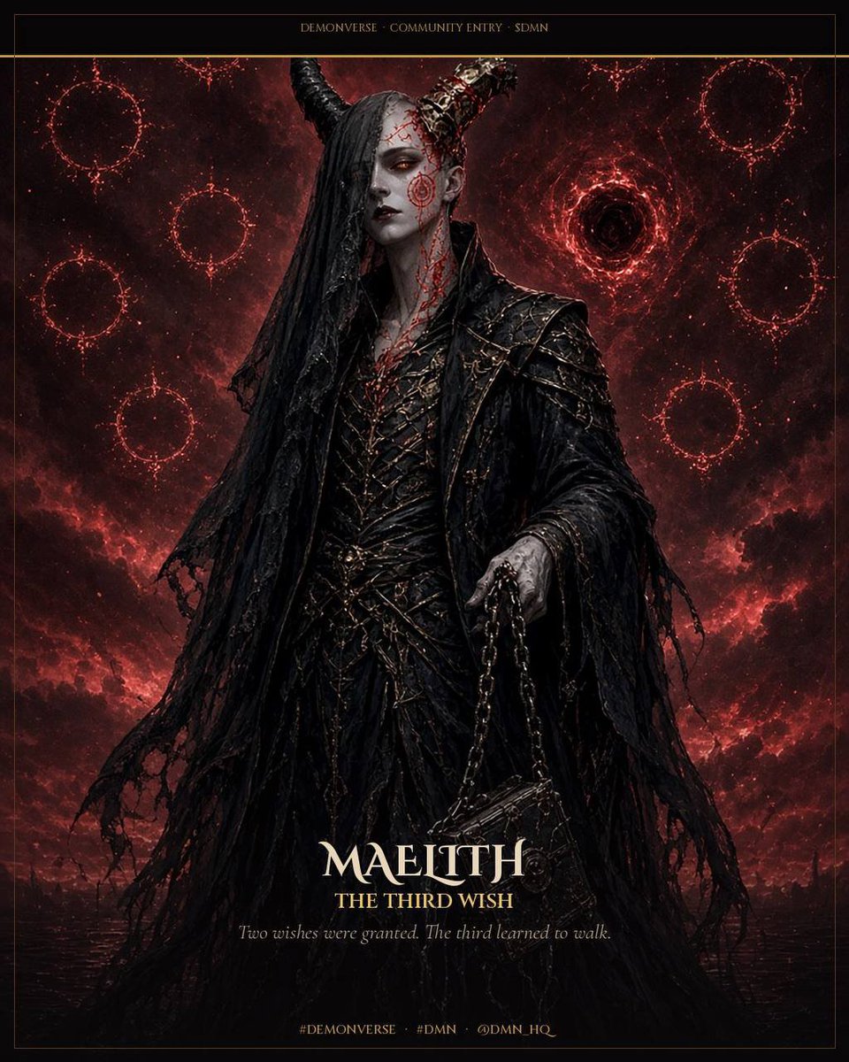 sonofdickkk's tweet photo. My entry @DMN_HQ
MAELITH, THE THIRD WISH

Two wishes were granted.
The third one did not stay on the page.

It learned to walk.

#Demonverse #DMN https://t.co/Q7B7JpkhKN