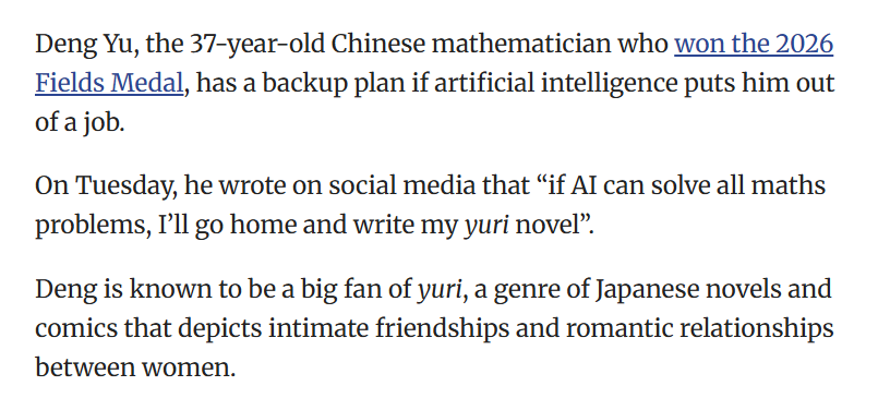 dingchilling's tweet photo. AI is finally doing the boring jobs we hate (math) so that we can do the creative jobs we love (writing yuri), as was intended. https://t.co/D8iSsWAowF