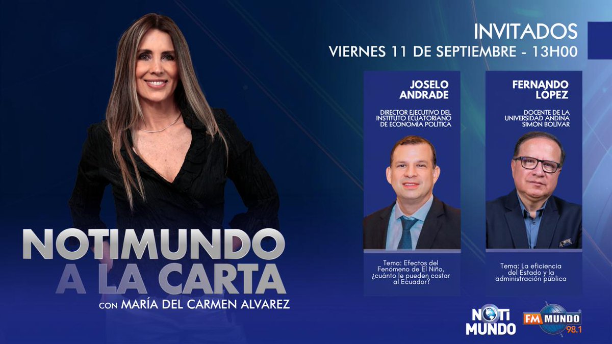 notimundoec's tweet photo. 🌎 #NotiMundoALaCarta | María del Carmen Alvarez te espera desde las 13:00 junto a los protagonistas de la noticia. 

🎙 @JoseloAndrade
🎙️ Fernando López

📽️ Míranos #EnVivo ➡️ https://t.co/ZY25isHS2n

📻 98.1 FM #Quito

📲 https://t.co/4SvQFpbh8S https://t.co/CkfFvHG8Ti